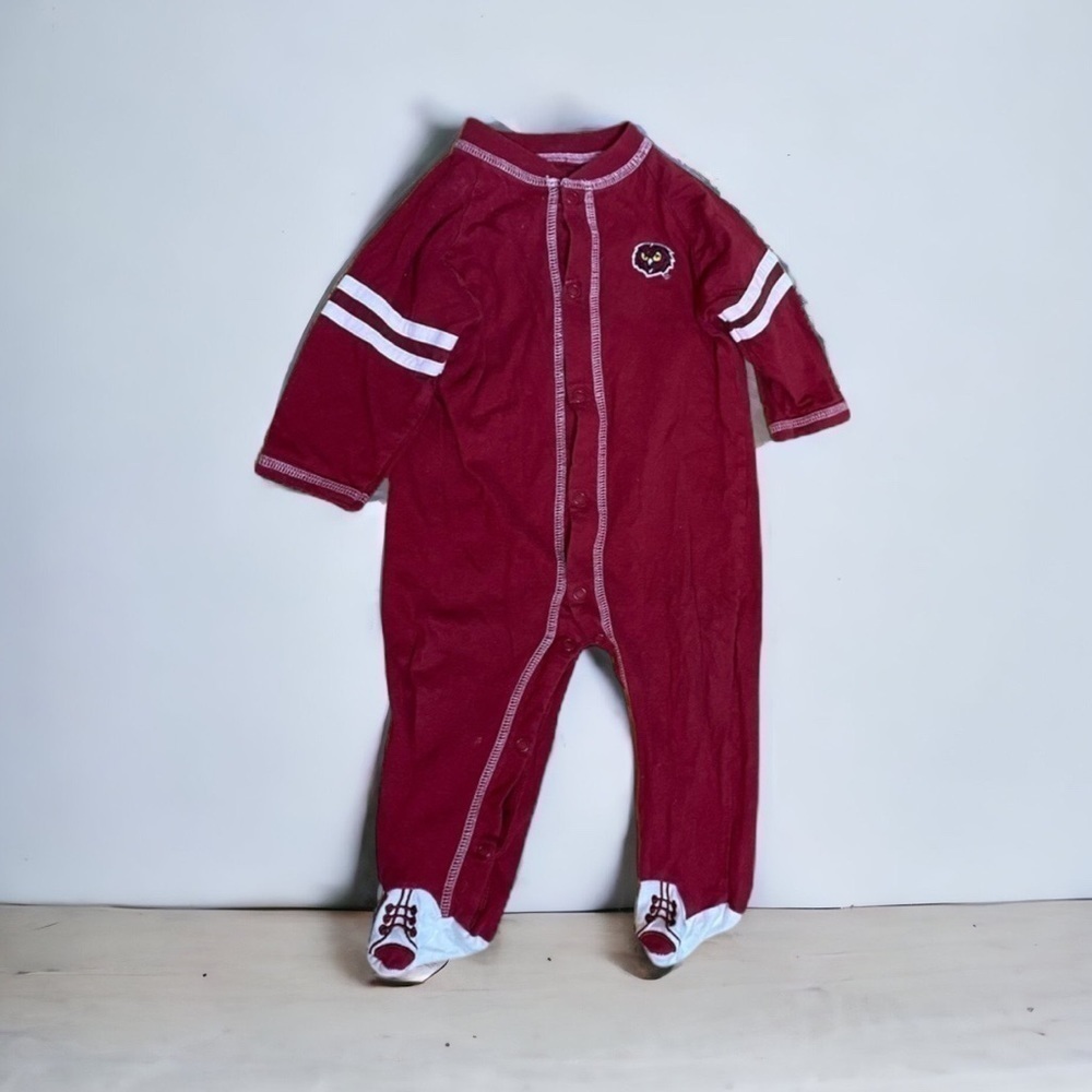 Temple Owls Footed Bodysuit Onesie 6-9 mos Red Long Sleeve Snap Button Pajamas